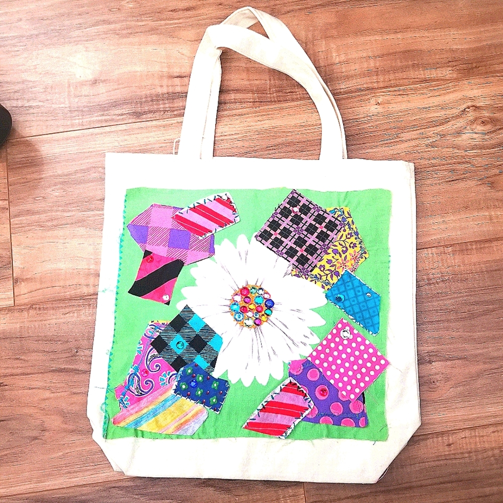 Handmade Tote Bag Filled with goodies Flower design rhinestones